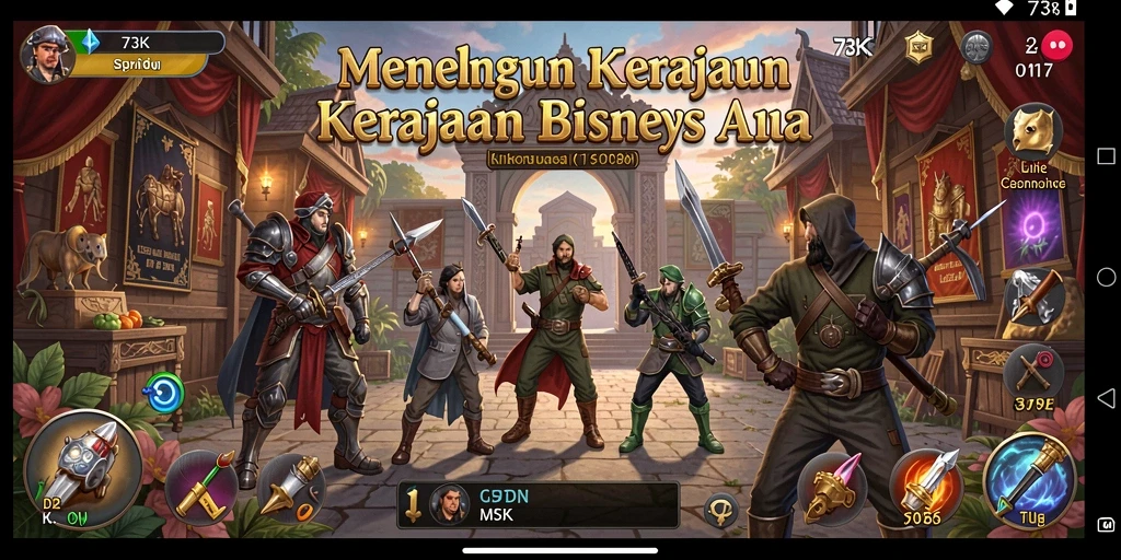 Screenshot gameplay <strong>73K</strong> menunjukkan keseruan membangun kerajaan bisnis.
