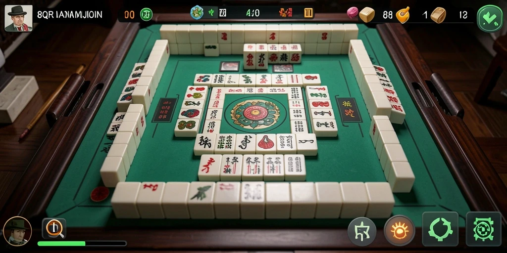 Screenshot gameplay 8QR menampilkan suasana Mahjong yang menegangkan dan seru.