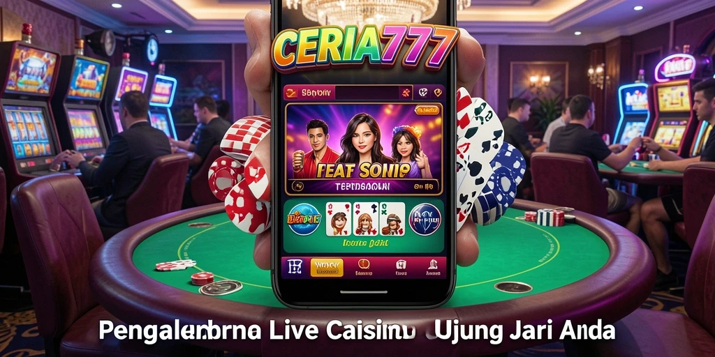 Screenshot CERIA777 menampilkan dealer profesional dan suasana Live Casino yang mengasyikkan.