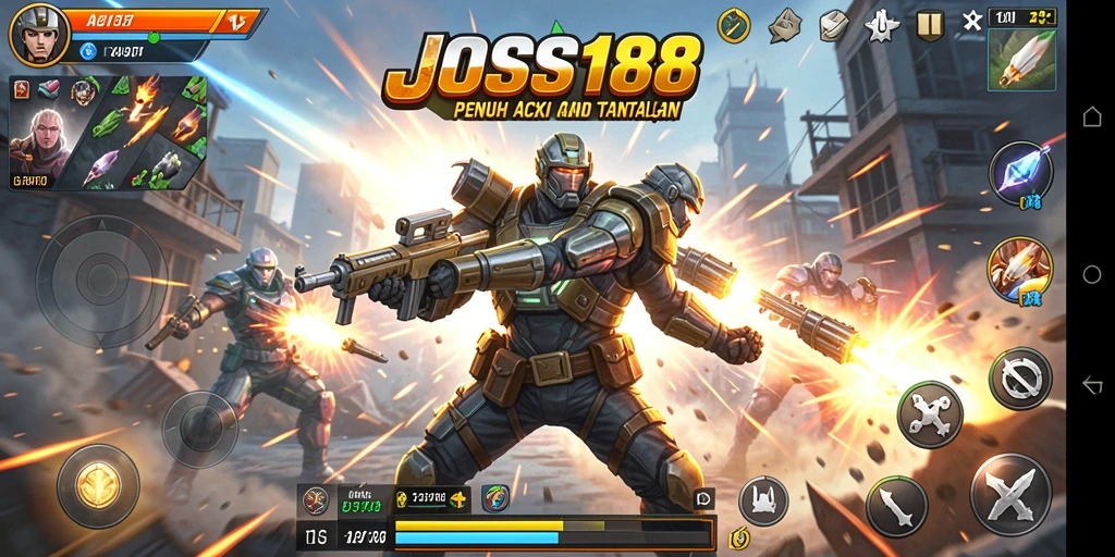 Screenshot utama JOSS188 menampilkan pertarungan aksi seru dalam gameplay yang mendebarkan.