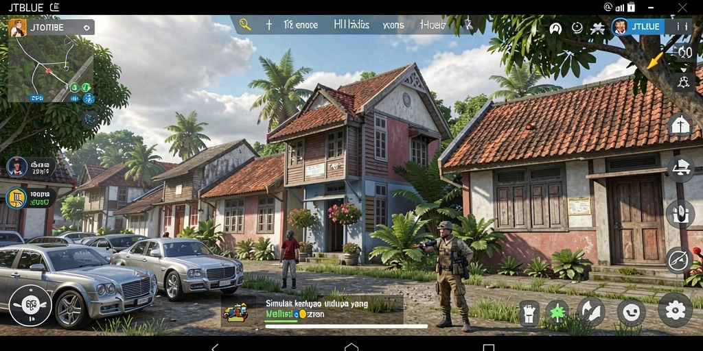 Tampilan gameplay JTBLUE yang menampilkan kehidupan sehari-hari yang menarik.