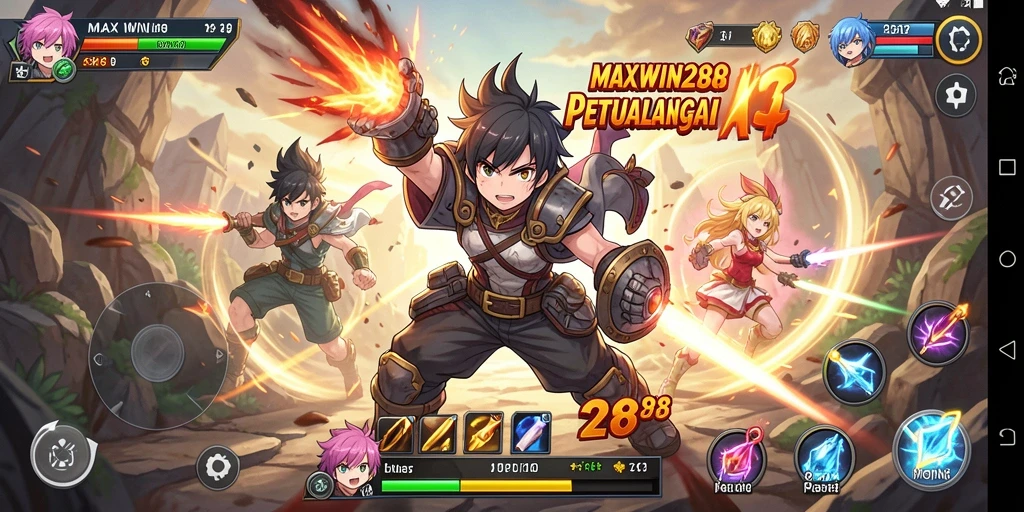 Tampilan gameplay MAXWIN288 dengan aksi karakter Anime yang mengesankan.