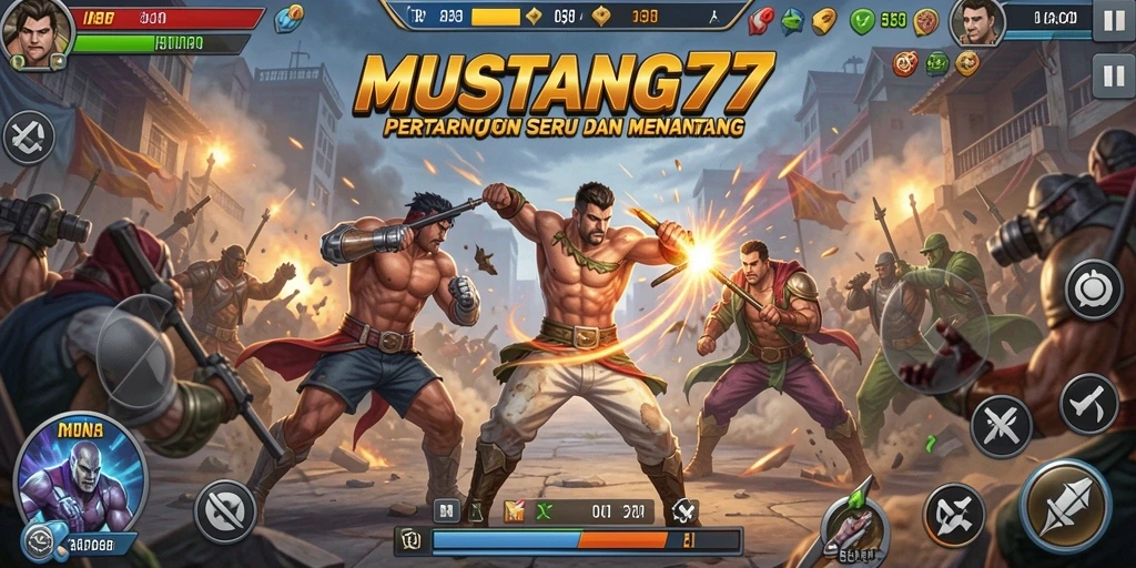 Tampak pertarungan epik dalam MUSTANG77 dengan karakter yang menonjol.