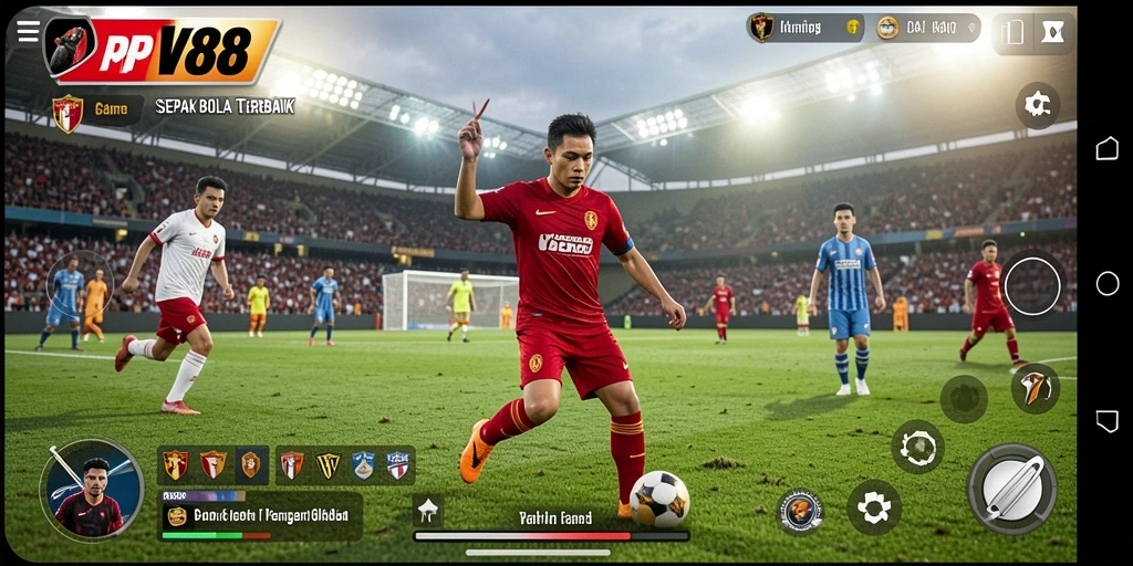 Screenshot gameplay PPV88 yang menunjukkan aksi sepak bola seru.