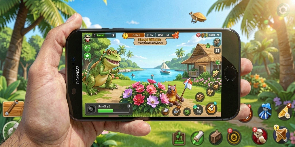 Tampilan utama gameplay RP8 dengan elemen simulasi kehidupan yang interaktif.