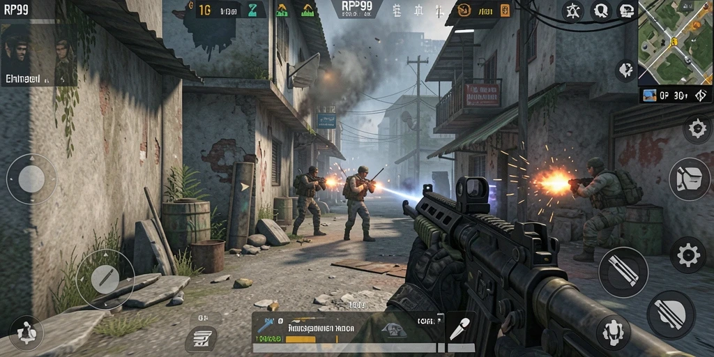 Screenshot dari gameplay RP99 menunjukkan pertempuran seru dengan grafis yang luar biasa.
