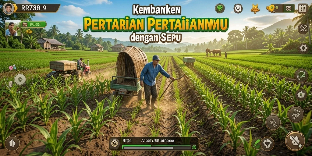 Screenshot utama RR789 menampilkan gameplay seru bertani dan berinteraksi.