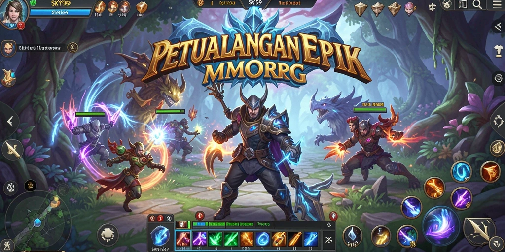 Screenshot menampilkan pertempuran epik dalam SKY99 dengan dunia yang luas.